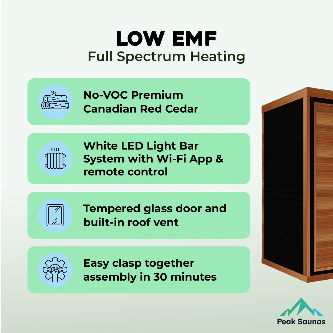 Fuji 2-Person Full Spectrum Infrared Sauna with Full-Body Medical-Grade Red Light Therapy & Smart WiFi App Control - Image 12